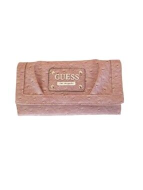 Guess Blush Pink Women's Wallet Textured Faux Ostrich Print Purse Clutch